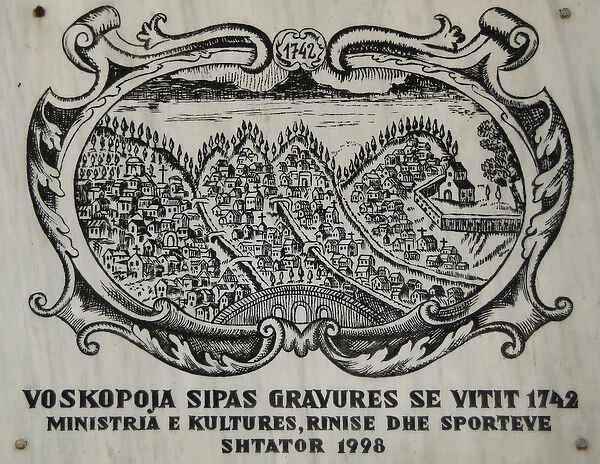 Placard depicting the city of Moscopole at 1742. Albania