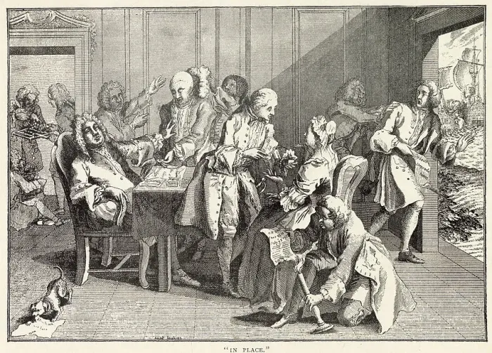 Framed Print : IN PLACE 1738 satire on the prime minister, Sir Robert Walpole, for feathering his own nest and those of his friends and relations Date: 1676 - 1745 Framed Print : IN PLACE 1738 satire on the prime minister, Sir Robert Walpole, for feathering his own nest and those of his friends and relations Date: 1676 - 1745
