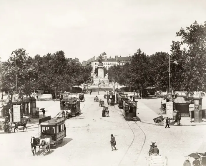 Framed Print : Place Carnot, Lyon, France, trams and horse-drawn traffic Framed Print : Place Carnot, Lyon, France, trams and horse-drawn traffic