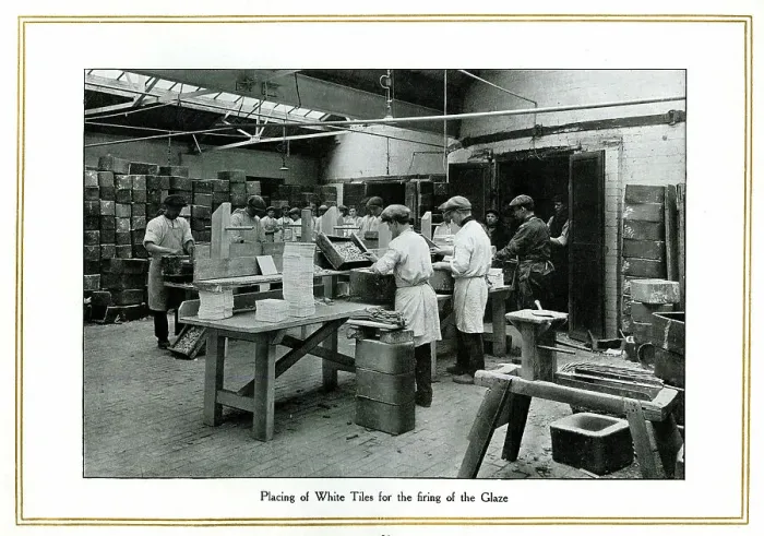 Framed Print : Placing white tiles for firing, Alfred Meakin Framed Print : Placing white tiles for firing, Alfred Meakin