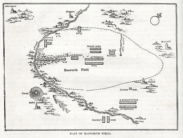 Plan of Bosworth Field, Battle of Bosworth, near Leicester, 22 August 1485