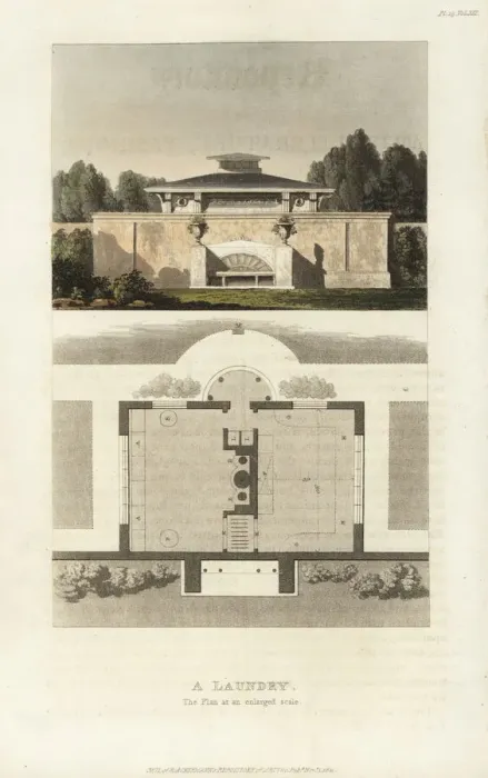 Framed Print : Plan for a classical laundry for a stately home, Regency Era Framed Print : Plan for a classical laundry for a stately home, Regency Era