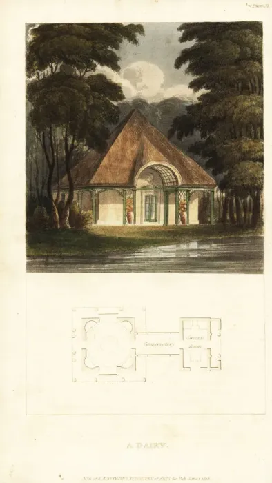 Framed Print : Plan and elevation for a Regency dairy Framed Print : Plan and elevation for a Regency dairy