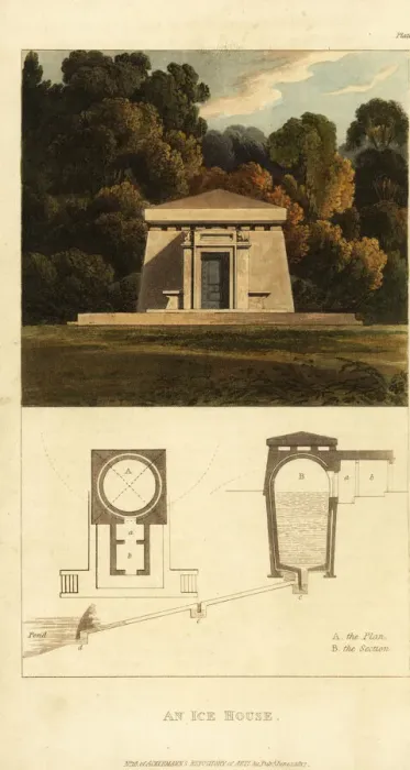 Framed Print : Plan and elevation of a Regency neoclassical ice house
