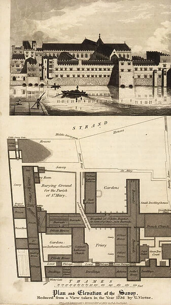 Plan and elevation of the Savoy buildings, London, 1736