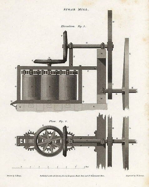 Plan and elevation of a sugar mill, 19th century