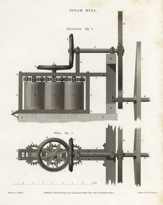 Framed Print : Plan and elevation of a sugar mill, 19th century Framed Print : Plan and elevation of a sugar mill, 19th century