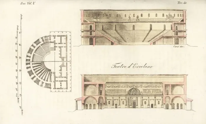 Framed Print : Plan and elevations of the theatre at Herculaneum Framed Print : Plan and elevations of the theatre at Herculaneum