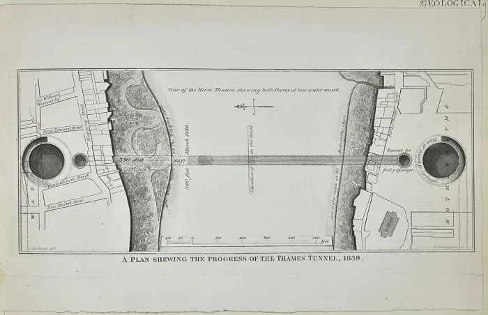 Framed Print : Plan shewing the progress of the Thames Tunnel, 1839 Framed Print : Plan shewing the progress of the Thames Tunnel, 1839