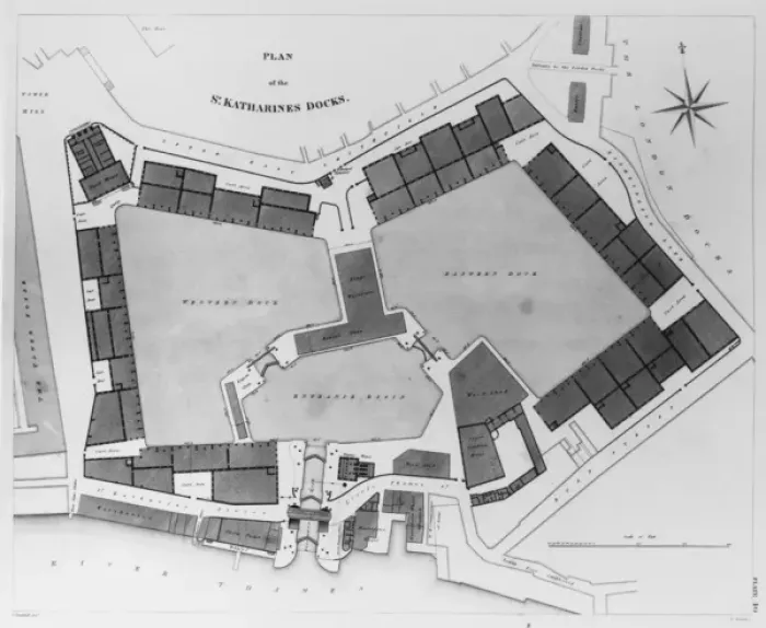 Framed Print : A plan of the St. Katharines Docks in London Framed Print : A plan of the St. Katharines Docks in London