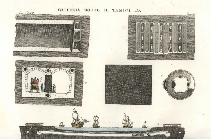 Framed Print : Plans for a tunnel under the River Thames, 18th century Framed Print : Plans for a tunnel under the River Thames, 18th century