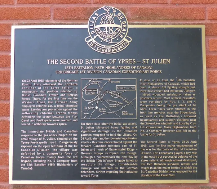 Framed Print : Plaque to 15th Bn, 48th Can Highlanders, Gas Attack, St Juli Framed Print : Plaque to 15th Bn, 48th Can Highlanders, Gas Attack, St Juli