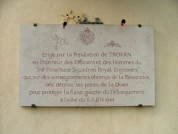 Plaque to 3rd Parachute Squadron RE, Troarn, Normandy