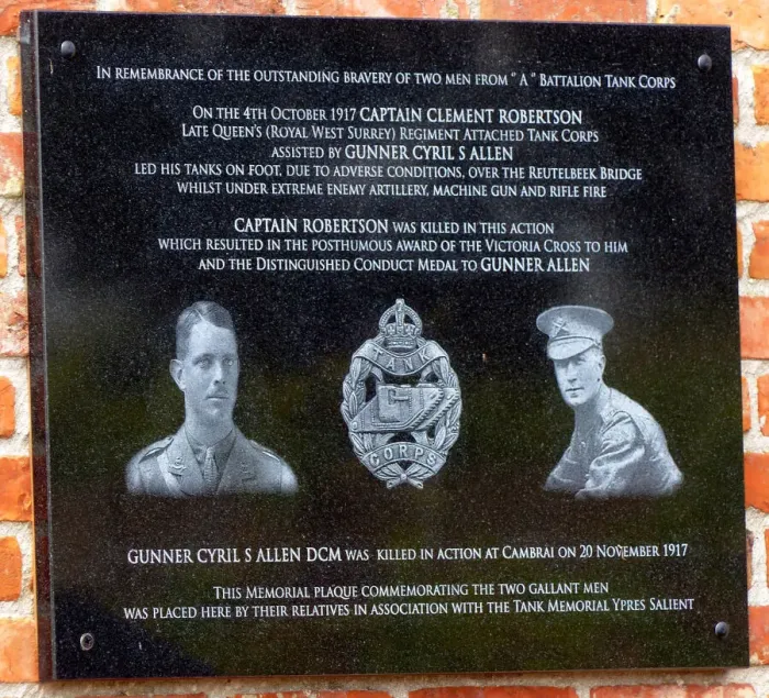 Framed Print : Plaque to Capt Robertson VC, Merlijn Restaurant, Ypres area Framed Print : Plaque to Capt Robertson VC, Merlijn Restaurant, Ypres area