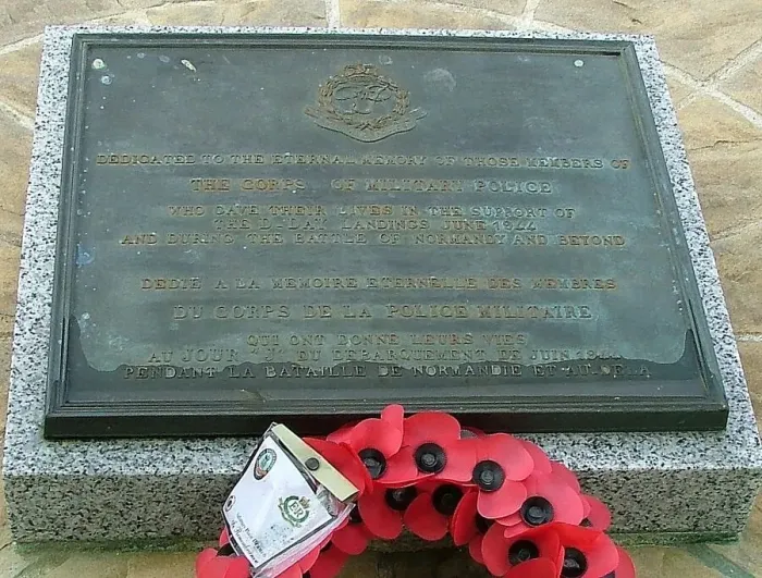 Framed Print : Plaque to Royal Military Police, Bayeux Museum Grounds Framed Print : Plaque to Royal Military Police, Bayeux Museum Grounds
