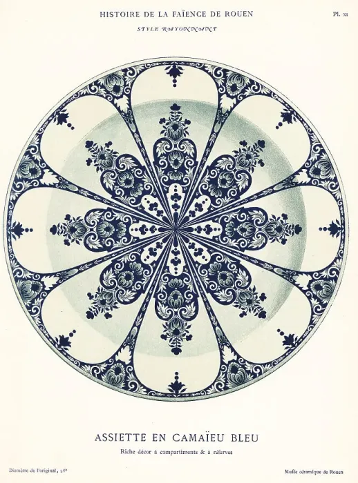 Framed Print : Plate in blue camaieu, festoon style, Rouen Framed Print : Plate in blue camaieu, festoon style, Rouen
