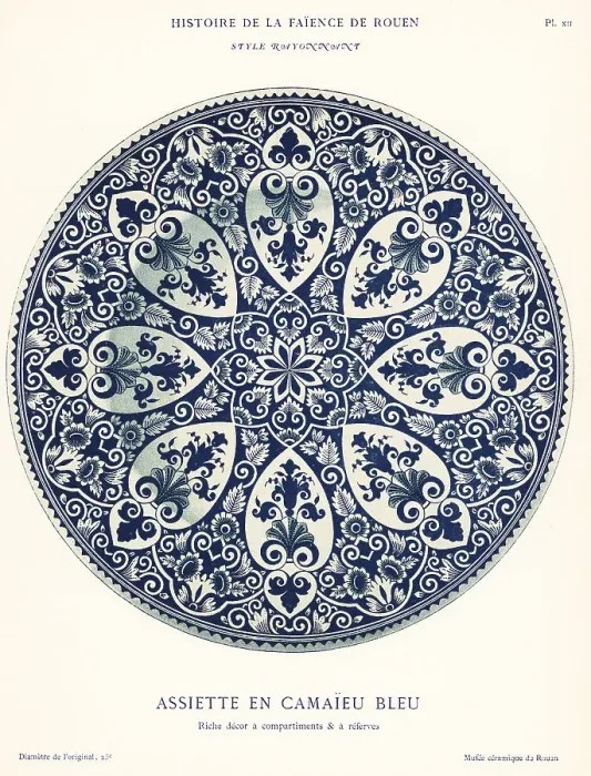 Framed Print : Plate in blue camaieu, festoon style, Rouen Framed Print : Plate in blue camaieu, festoon style, Rouen