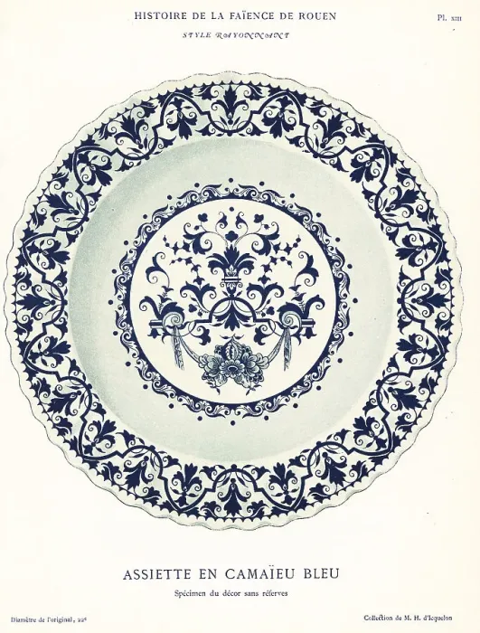 Framed Print : Plate in blue camaieu, festoon style, Rouen Framed Print : Plate in blue camaieu, festoon style, Rouen