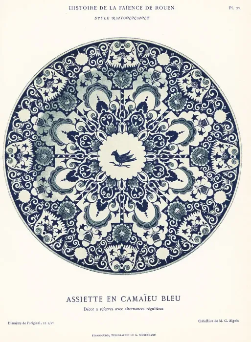 Framed Print : Plate in blue camaieu, festoon style, Rouen Framed Print : Plate in blue camaieu, festoon style, Rouen