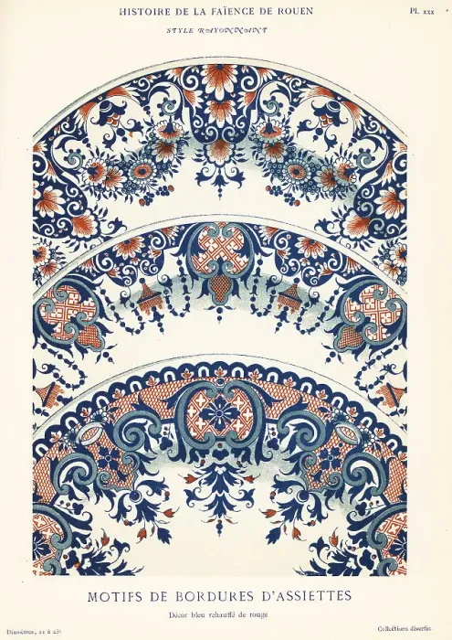 Framed Print : Plate border motifs in blue and red festoon style, Rouen Framed Print : Plate border motifs in blue and red festoon style, Rouen
