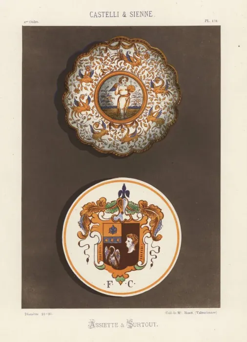 Framed Print : Plate and centerpiece from Castelli and Sienna Framed Print : Plate and centerpiece from Castelli and Sienna