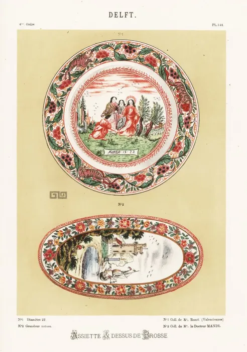 Framed Print : Plate and hairbrush from Delft, Netherlands, 18th century Framed Print : Plate and hairbrush from Delft, Netherlands, 18th century