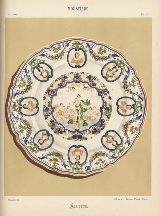 Framed Print : Plate from Moustiers, France, decorated with Framed Print : Plate from Moustiers, France, decorated with