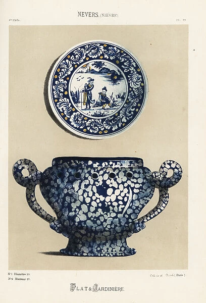 Plate and planter from Nevers, France