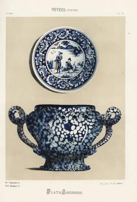 Framed Print : Plate and planter from Nevers, France Framed Print : Plate and planter from Nevers, France