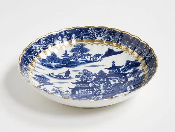 Plate made from porcelain, transfer-printed in underglaze blue with the