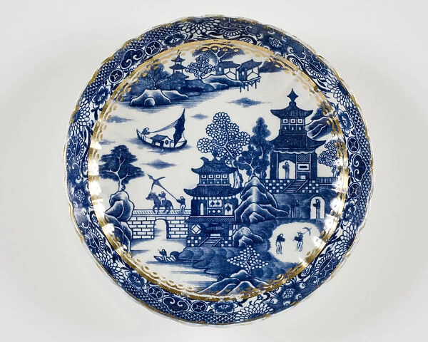 Plate made from porcelain, transfer-printed in underglaze blue with the