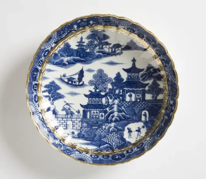 Framed Print : Plate made from porcelain, transfer-printed in underglaze blue with the Framed Print : Plate made from porcelain, transfer-printed in underglaze blue with the