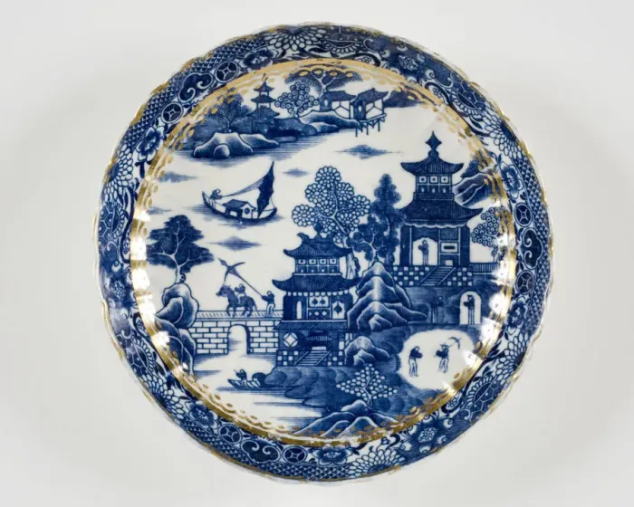 Framed Print : Plate made from porcelain, transfer-printed in underglaze blue with the Framed Print : Plate made from porcelain, transfer-printed in underglaze blue with the