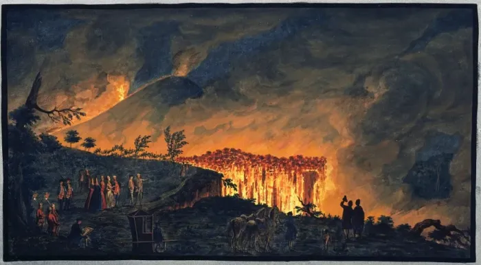 Framed Print : Plate XXXVIII: Lava curtain and royal party Framed Print : Plate XXXVIII: Lava curtain and royal party