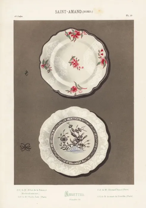 Framed Print : Plates decorated with floral motifs from Saint-Amand, France Framed Print : Plates decorated with floral motifs from Saint-Amand, France