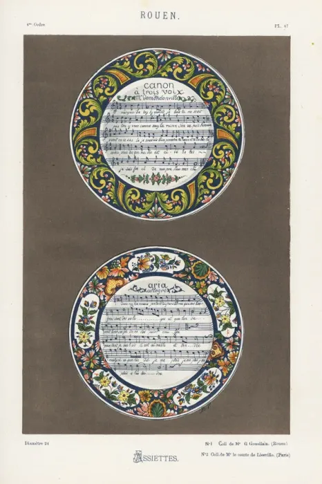 Framed Print : Plates decorated with musical scores within Framed Print : Plates decorated with musical scores within