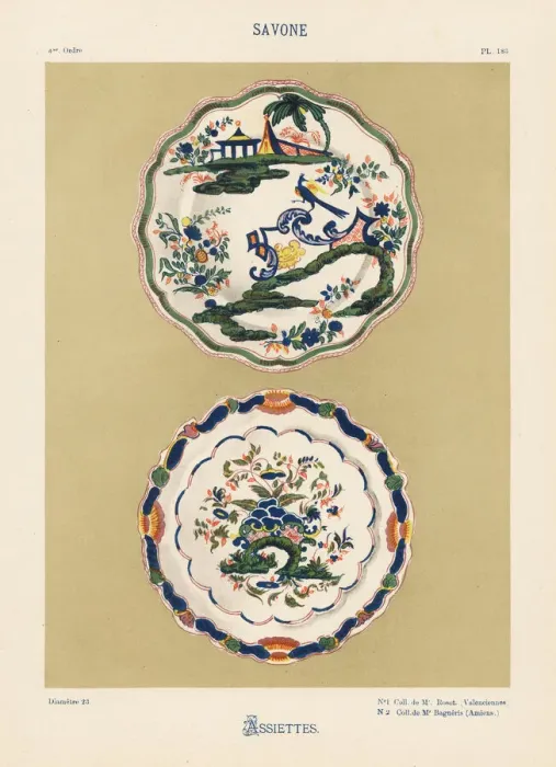 Framed Print : Plates from Savona, Italy, 18th century, with Framed Print : Plates from Savona, Italy, 18th century, with