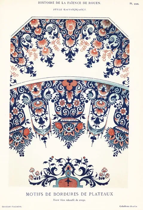 Framed Print : Platter border motifs in blue and red festoon style, Rouen Framed Print : Platter border motifs in blue and red festoon style, Rouen