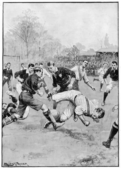 Framed Print : A player falls during a football match Framed Print : A player falls during a football match