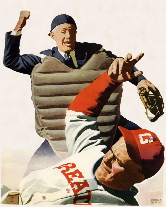 Framed Print : Player Out at Home Date: 1936 Framed Print : Player Out at Home Date: 1936