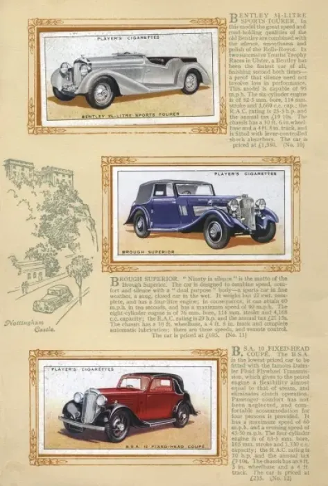 Framed Print : Player Motor Cars: Bentley, Brough and B. S. A Framed Print : Player Motor Cars: Bentley, Brough and B. S. A