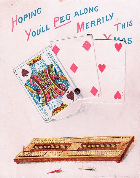 Playing cards with comic verse on a Christmas card