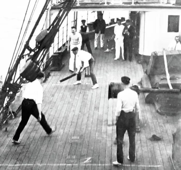 Framed Print : Playing cricket on a ship, Victorian period Framed Print : Playing cricket on a ship, Victorian period