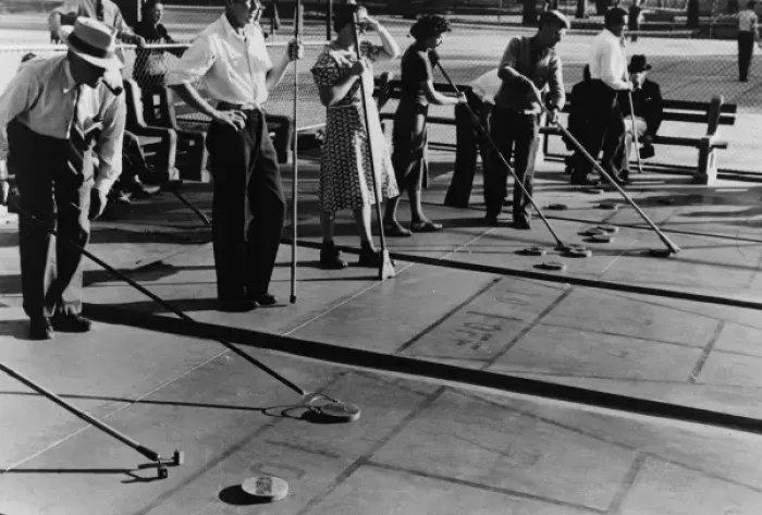Framed Print : Playing shuffleboard in the park, Minneapolis, Minnesota Framed Print : Playing shuffleboard in the park, Minneapolis, Minnesota
