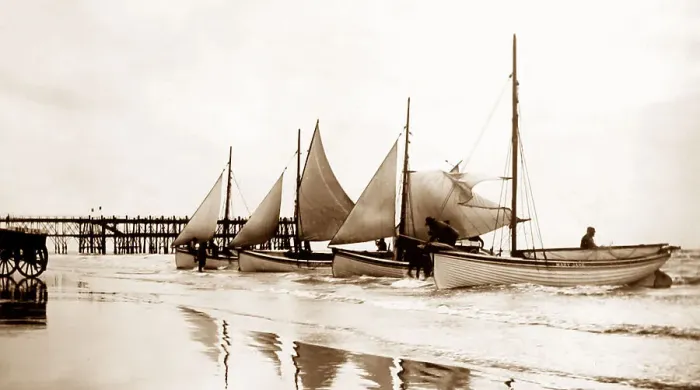 Framed Print : Pleasure boats, Blackpool, Victorian period Framed Print : Pleasure boats, Blackpool, Victorian period