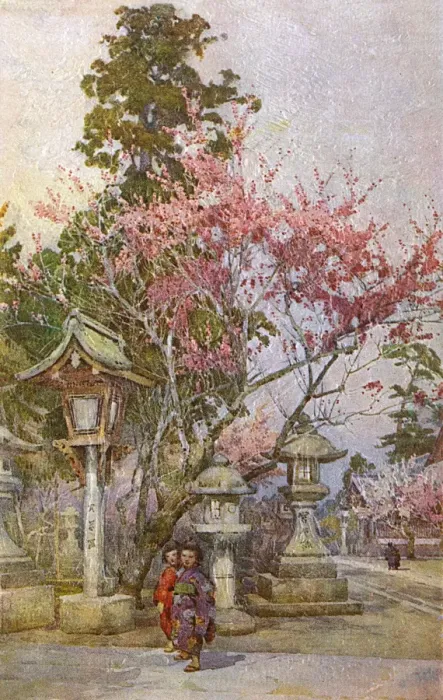 Framed Print : Plum Blossom and Stone Lanterns, Japan Framed Print : Plum Blossom and Stone Lanterns, Japan