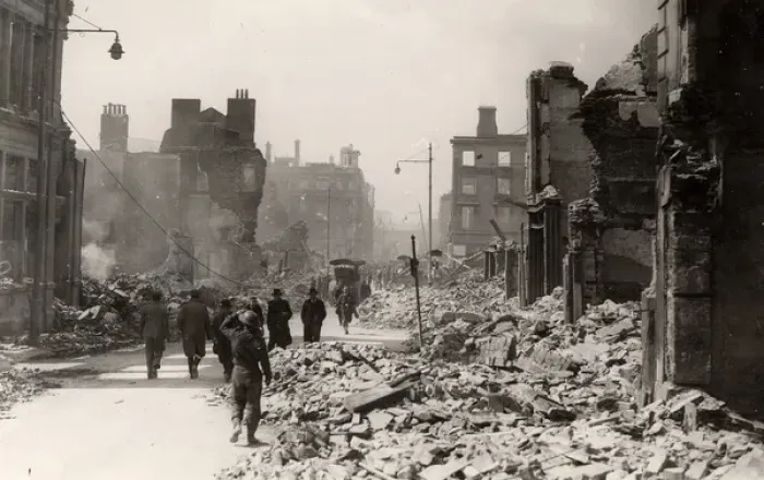 Framed Print : Plymouth after a Blitz raid.. The Corps of Canadian Fire-fighters Framed Print : Plymouth after a Blitz raid.. The Corps of Canadian Fire-fighters