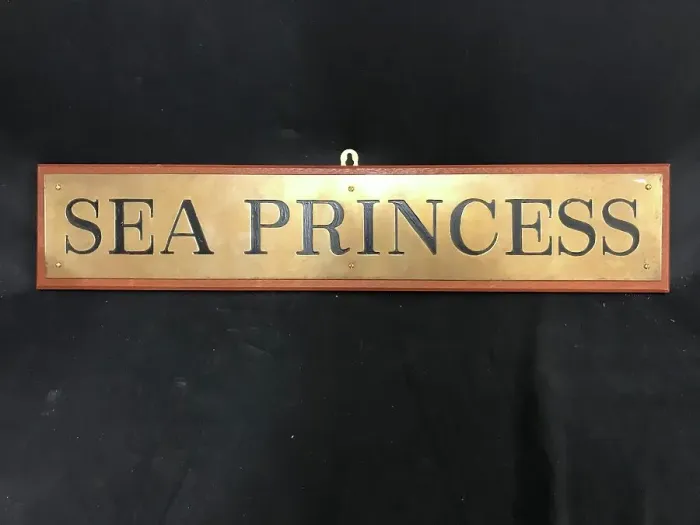 Framed Print : P&O Cruises - Sea Princess brass name plaque Framed Print : P&O Cruises - Sea Princess brass name plaque