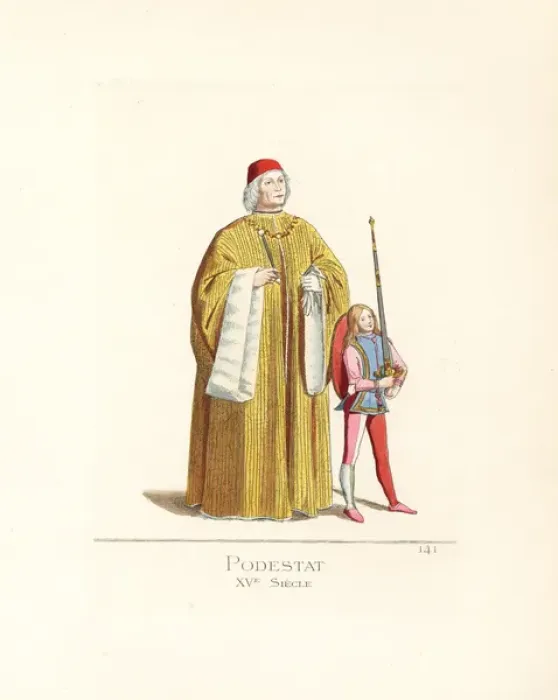 Framed Print : Podesta and page, 15th century Framed Print : Podesta and page, 15th century