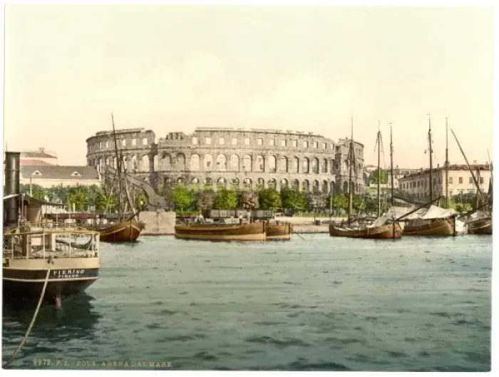 Framed Print : Pola, the arena, from the sea, Istria, Austro-Hungary Framed Print : Pola, the arena, from the sea, Istria, Austro-Hungary